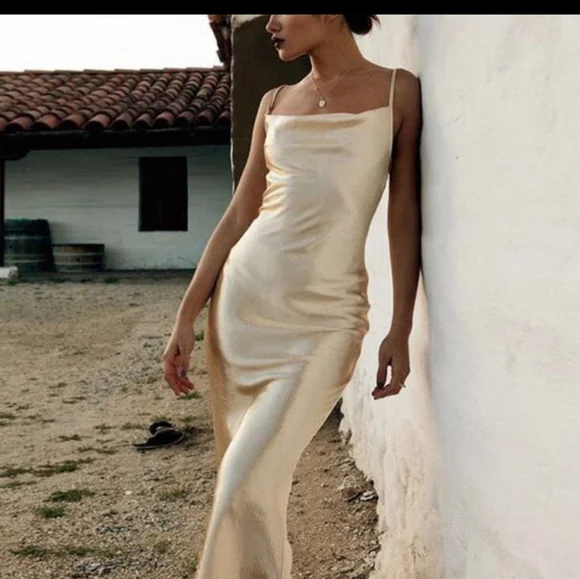 Gold backless Slip Dress - Picture 6 of 15